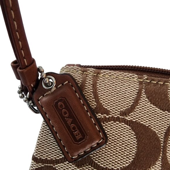 Coach Signature Wristlet Pouch Bag Brown & Beige - Picture 3 of 6